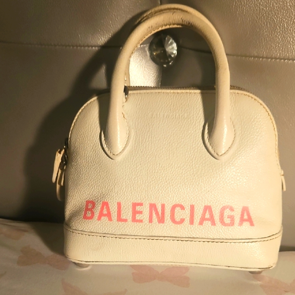 Balenciaga Mini Bag in Cream with Pink Logo
